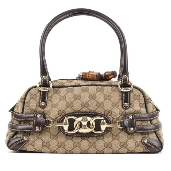 Gucci Horsebit Bamboo GG Canvas x Leather Mini Boston Bag Handbag Beige x Brown - Picture 1 of 11